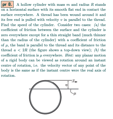 Problem 8 from Prof Jaan Kalda's mechanics handout — a cylinder and strip friction problem