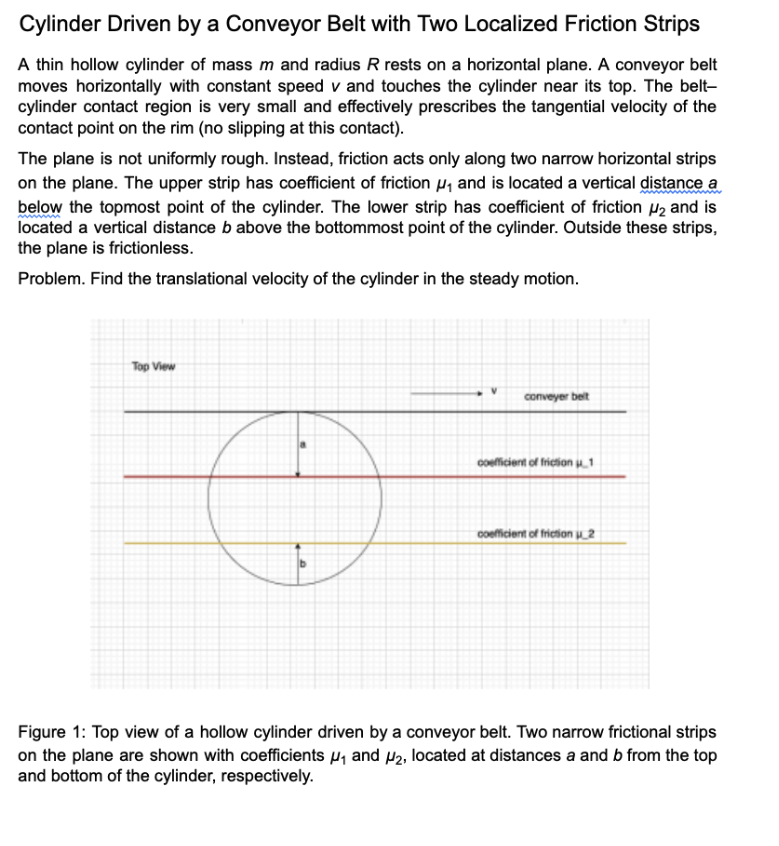 Modified version of the cylinder problem with two strips and different friction coefficients